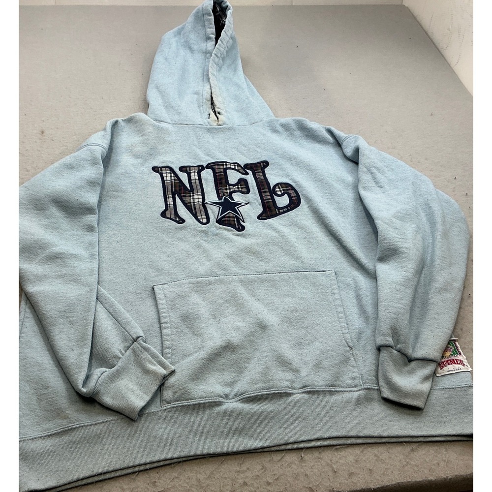 Nutmeg Vintage NFL Hoodie Dallas Cowboys Plaid Logo Blue L Gameday Style